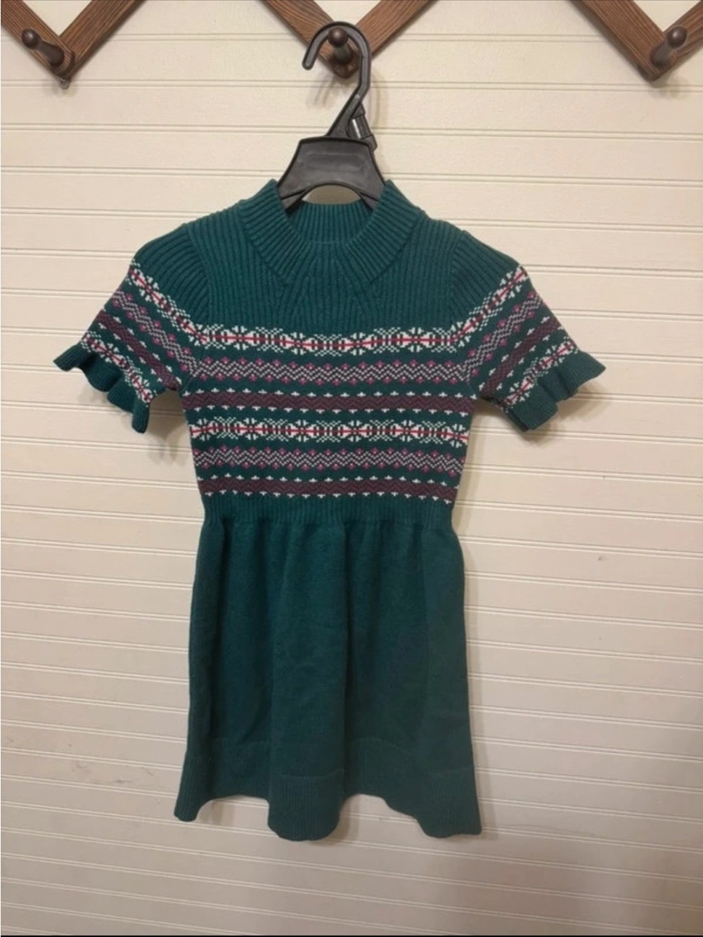 Girls' Teal Knit Fair Isle Short Sleeve Dress - Cozy Everyday Style